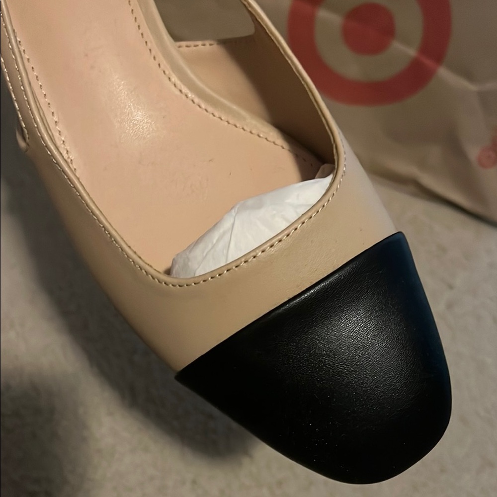 A New Day Tan and Black Flats with Slingback Strap - Picture 2 of 7